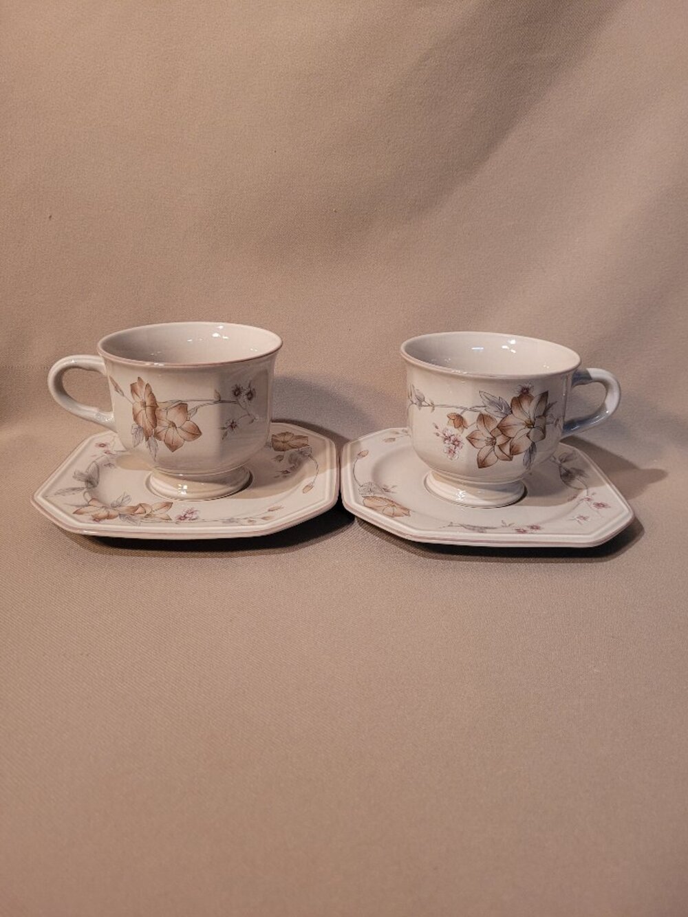 Mikasa Woodland F3752 (Lot of 2) Cup & Saucer Sets
